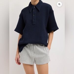 TIBI  Quilted Waffle Polo Tunic Top